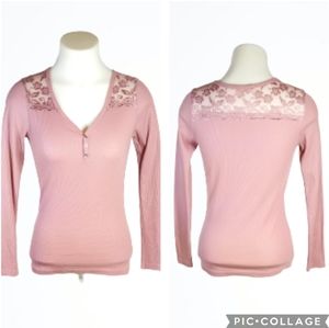 Level Up Dusty Pink Lace Shoulder Long Sleeve Top Sz Med